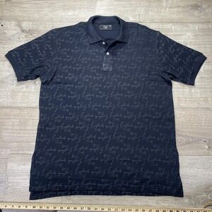 Eastside Golf Polo Shirt Mens Large Navy Allover Script Print‎ CAA Sports Golf